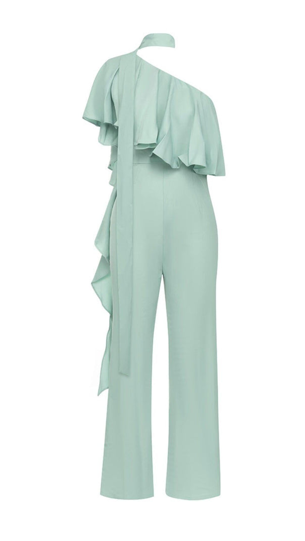 AIIZIE V-NECK ONE-SHOULDER OPEN-BACK WIDE-LEG SUSPENDER JUMPSUIT - product image