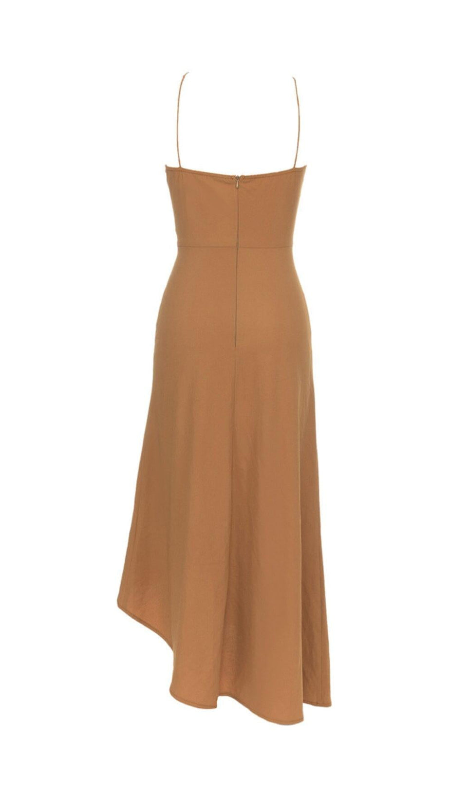 BROWN ONE SHOULDER SLEEVELESS CASUAL DRESS
