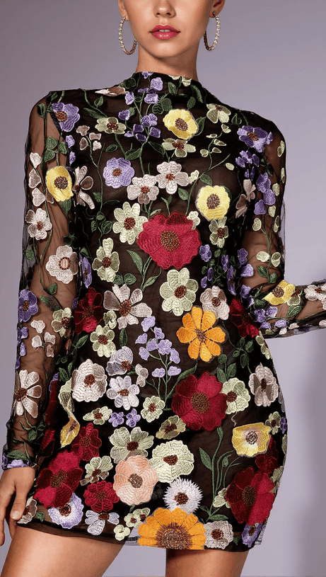 ADELE 3D FLORAL MESH DRESS