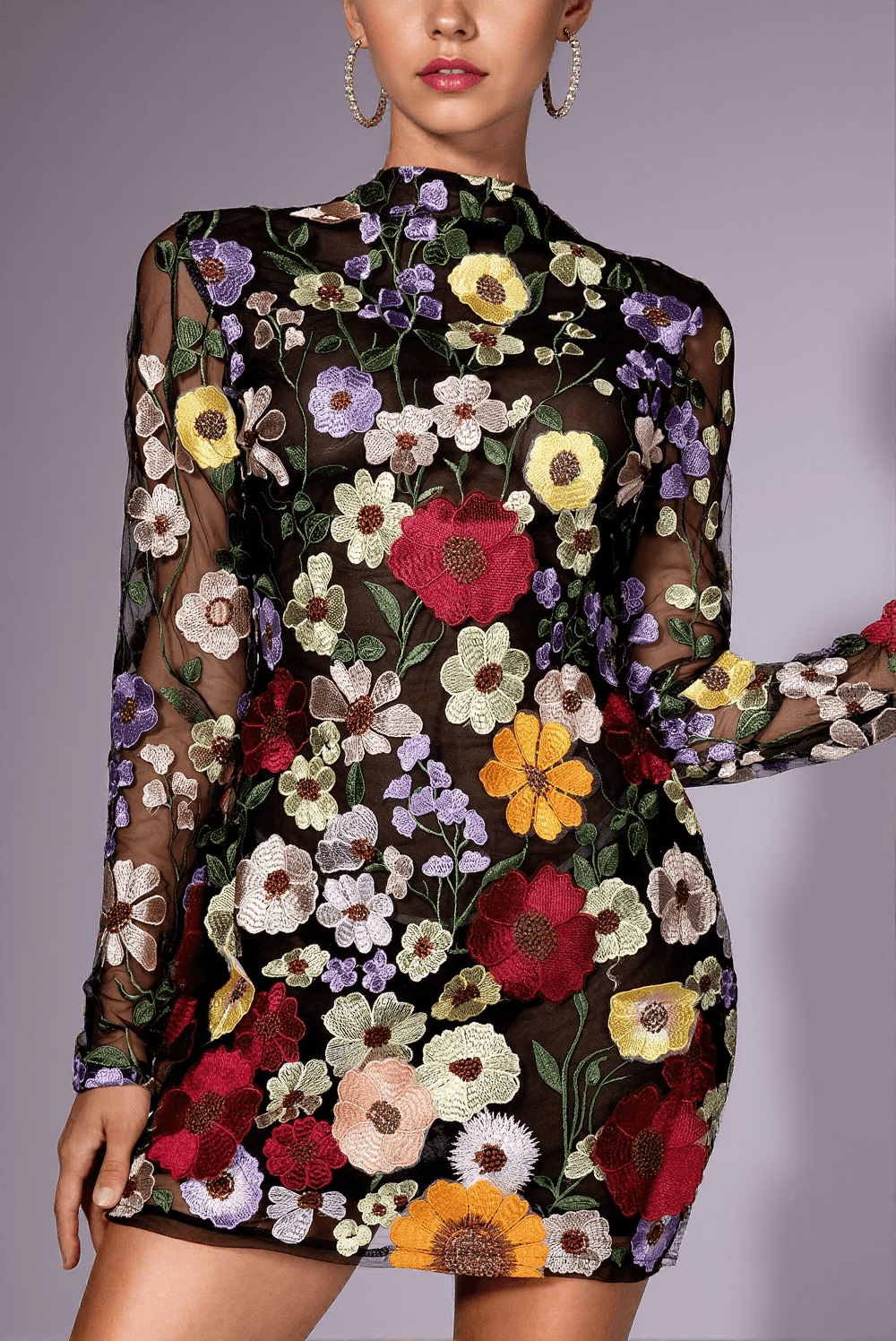 ADELE 3D FLORAL MESH DRESS