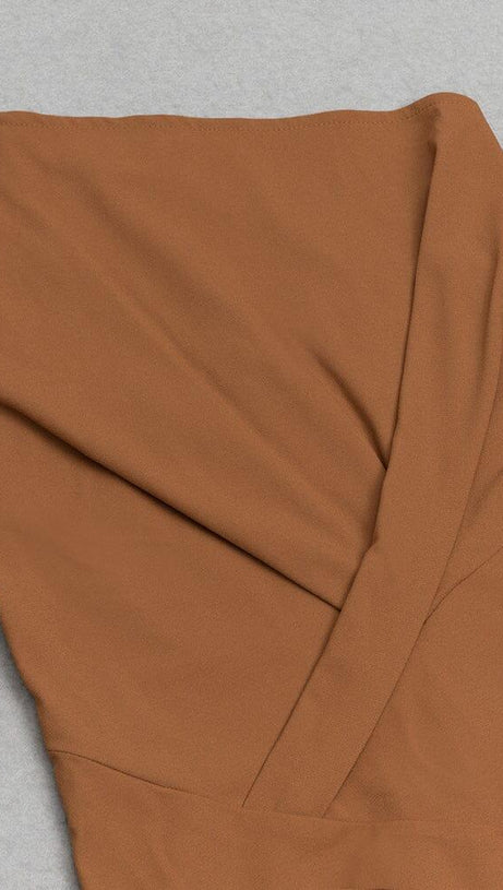 BROWN ONE SHOULDER SLEEVELESS CASUAL DRESS