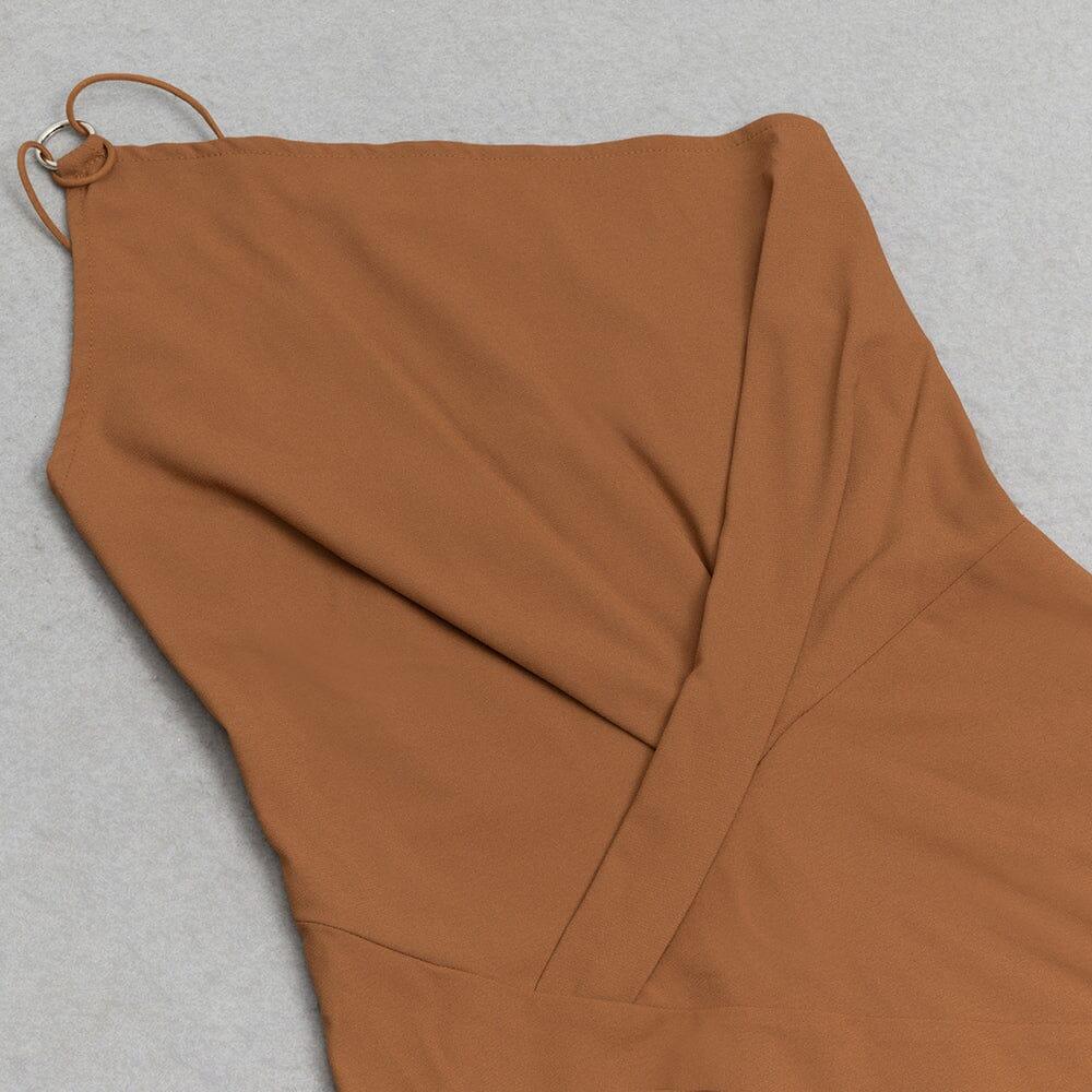 AIIZIE BROWN ONE SHOULDER SLEEVELESS CASUAL DRESS - product image