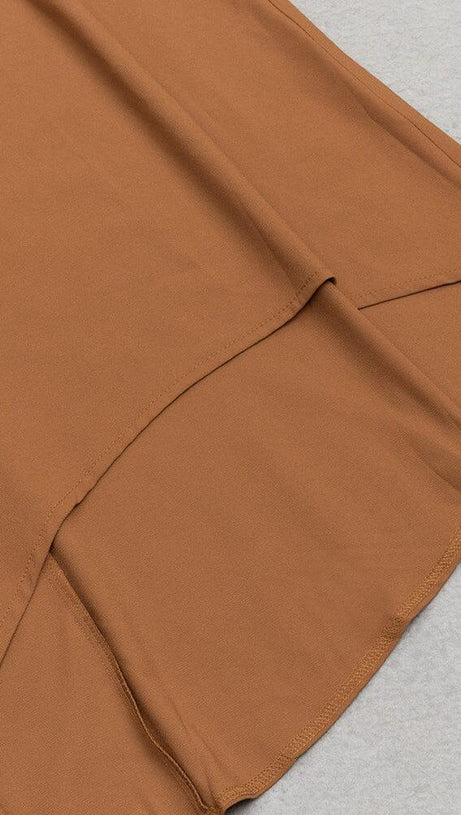 BROWN ONE SHOULDER SLEEVELESS CASUAL DRESS