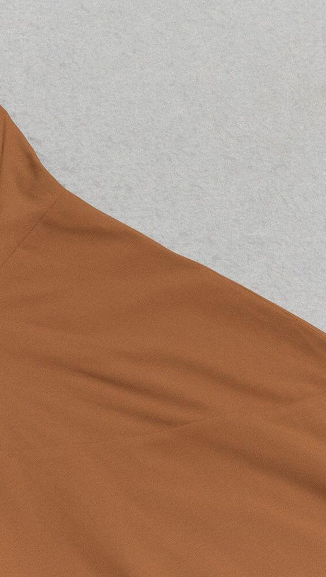 BROWN ONE SHOULDER SLEEVELESS CASUAL DRESS