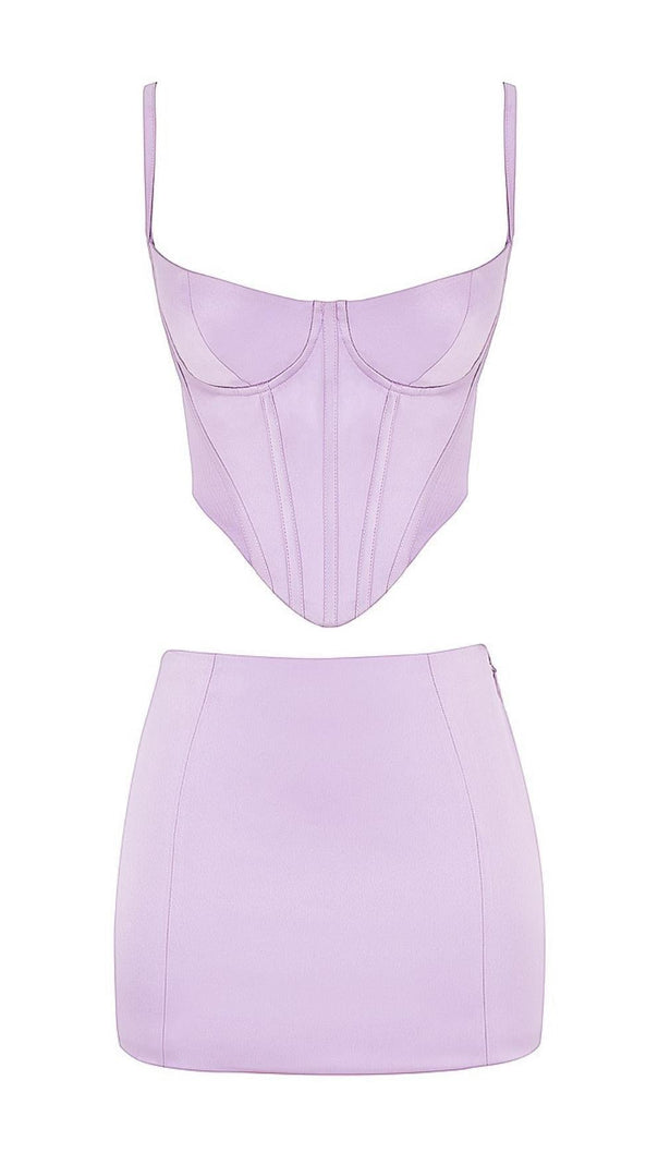 AIIZIE SATIN CORSET TWO PIECE SET IN PURPLE - product image