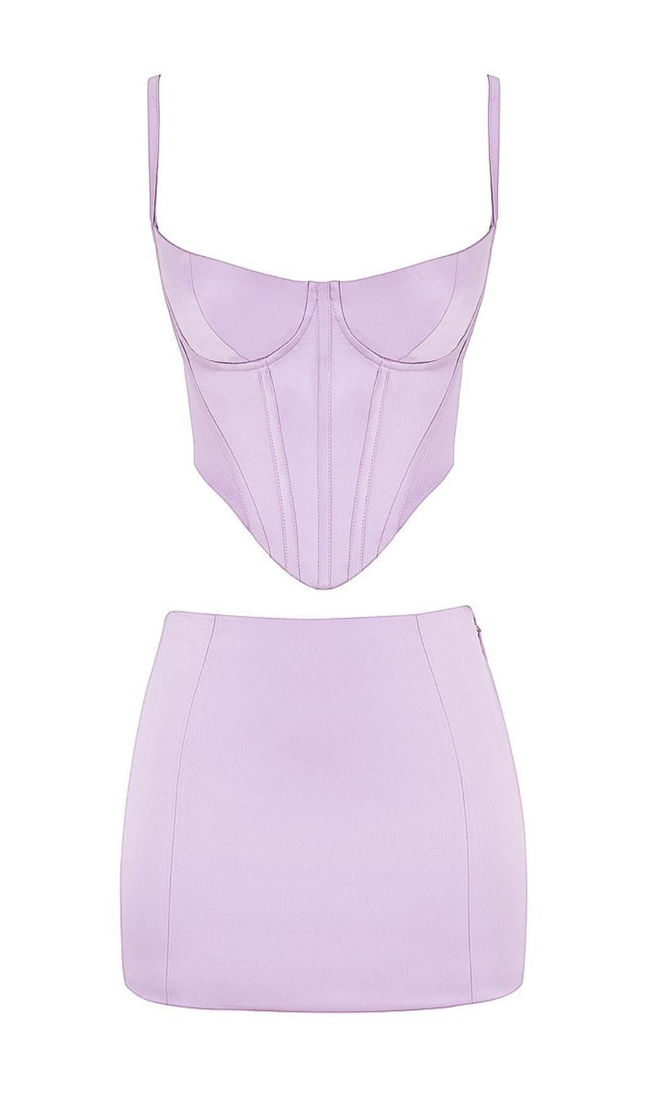 SET DUE PEZZI CORSETTO IN RASO VIOLA