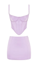 SATIN CORSET TWO PIECE SET IN PURPLE