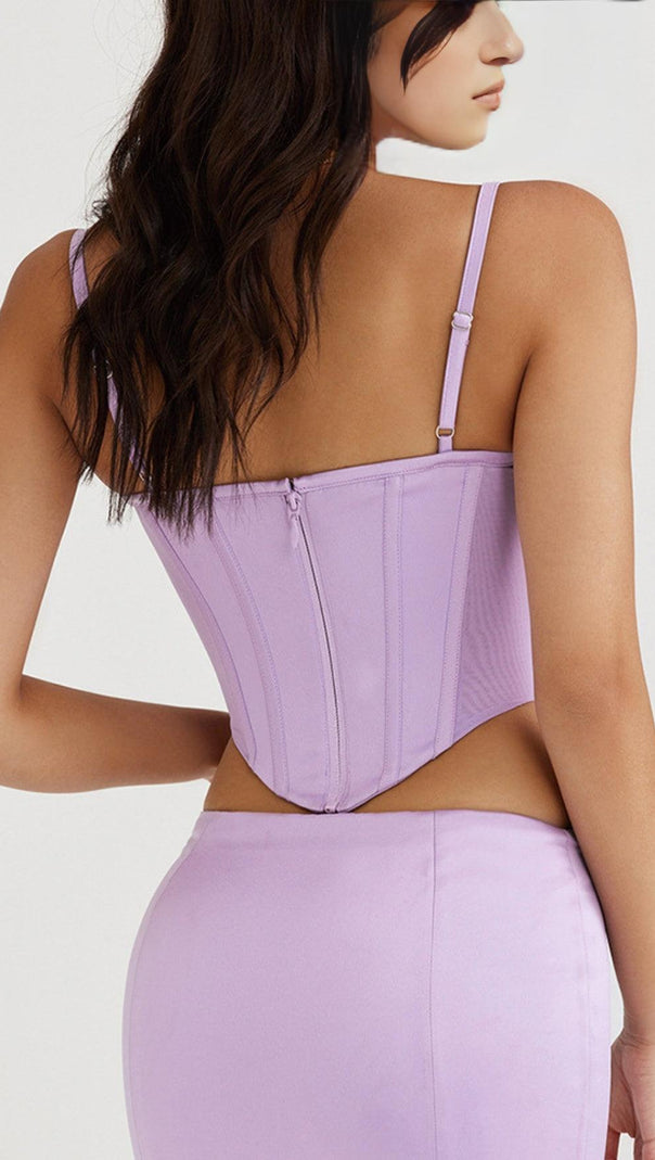 AIIZIE SATIN CORSET TWO PIECE SET IN PURPLE - product image