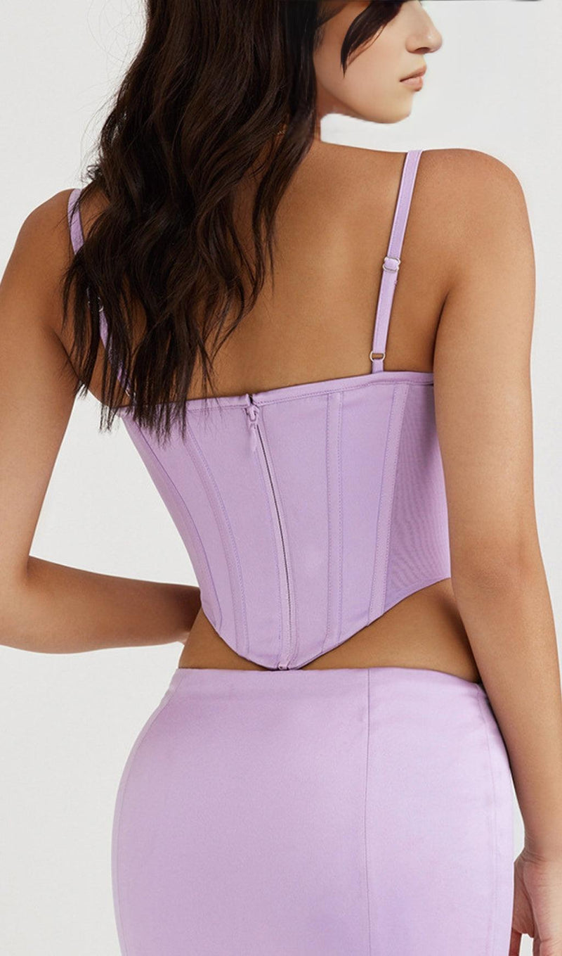 SATIN CORSET TWO PIECE SET IN PURPLE