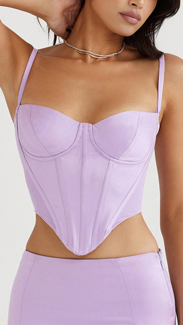 AIIZIE SATIN CORSET TWO PIECE SET IN PURPLE - product image
