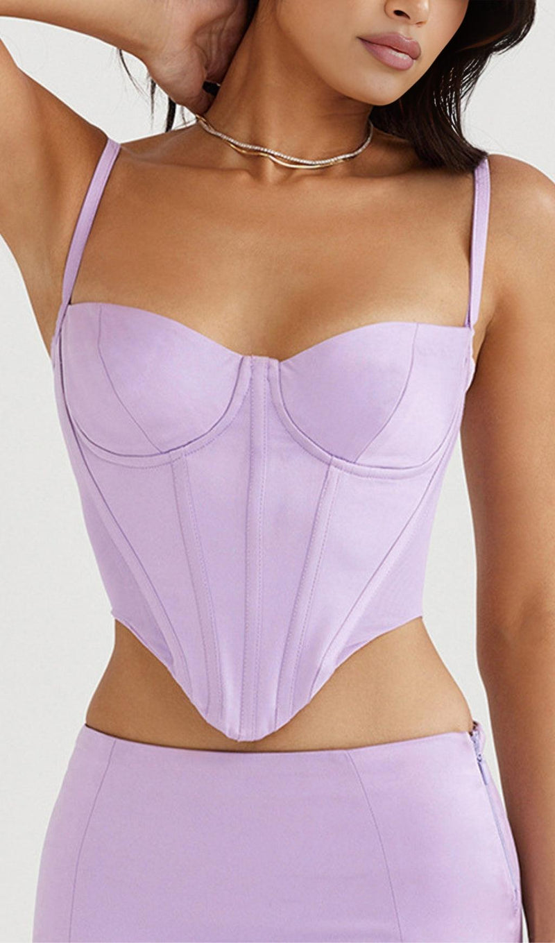 SATIN CORSET TWO PIECE SET IN PURPLE