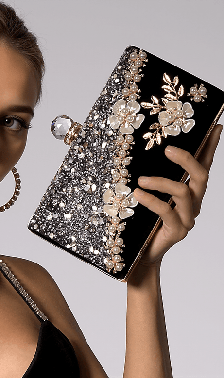 Cora Clutch aus Samt mit Blumenmuster
