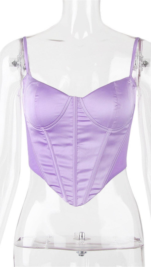 AIIZIE SATIN CORSET TWO PIECE SET IN PURPLE - product image
