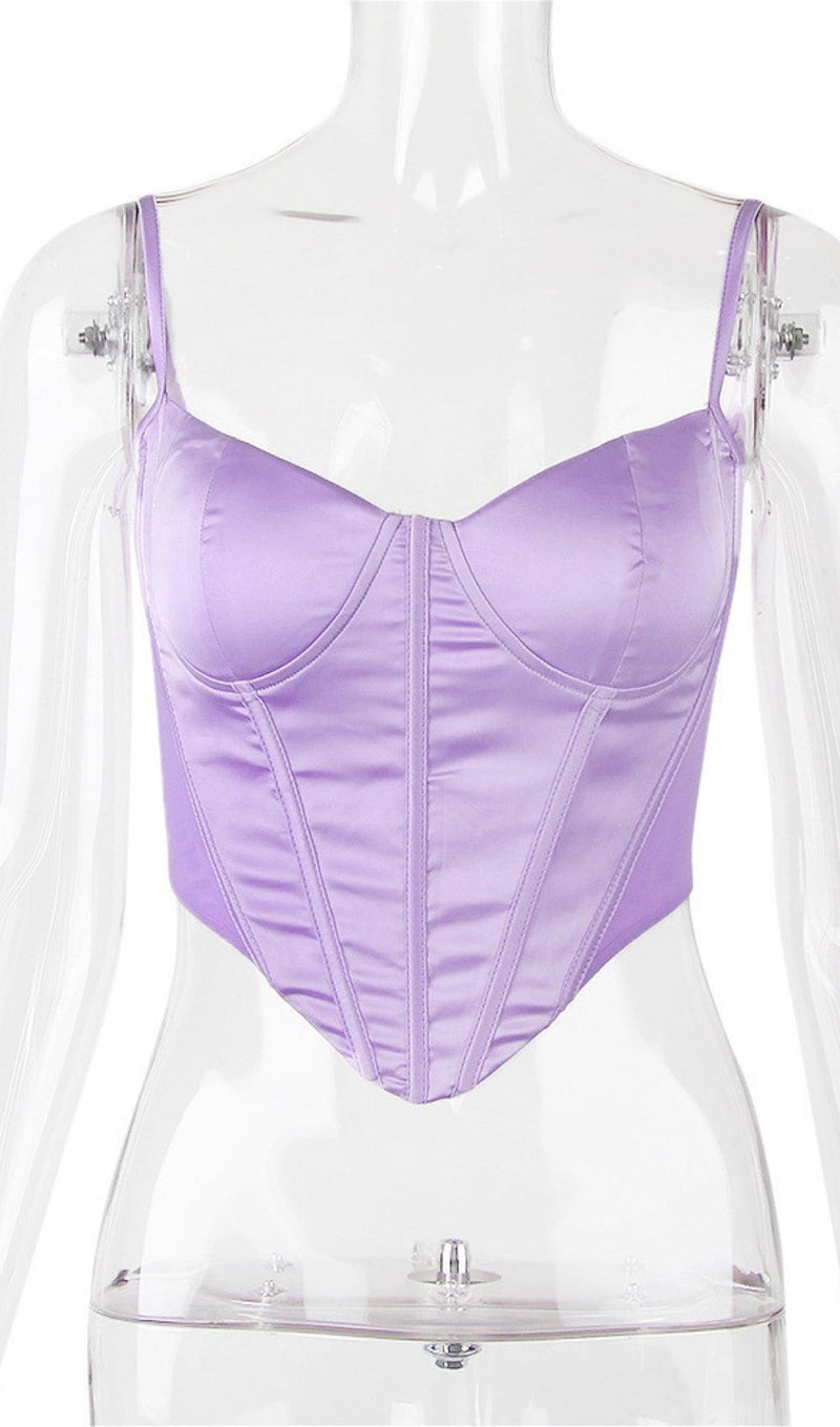 SATIN CORSET TWO PIECE SET IN PURPLE