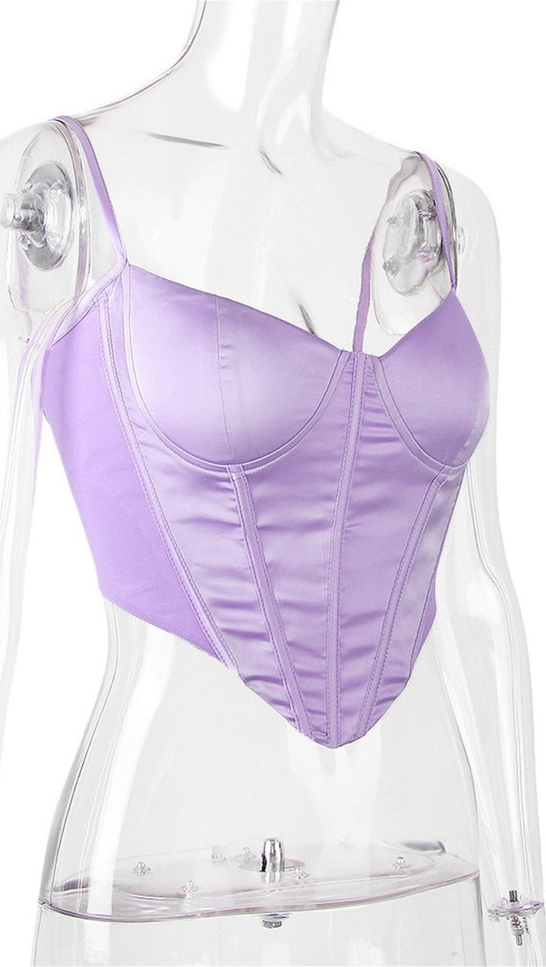 Satin Corset Two Piece Set in Purple