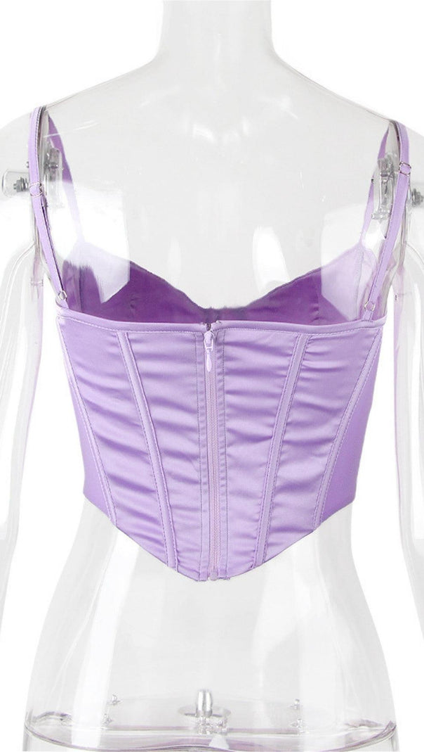 Satin Corset Two Piece Set in Purple