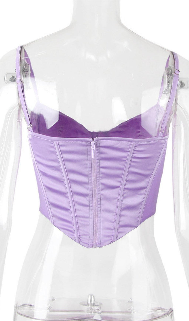 SATIN CORSET TWO PIECE SET IN PURPLE