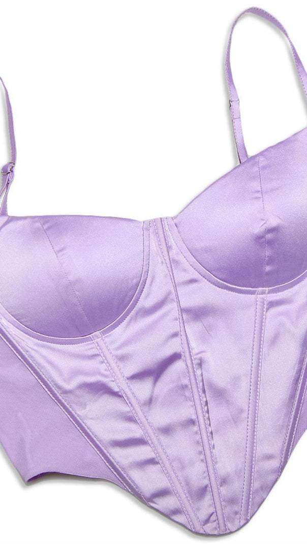 Satin Corset Two Piece Set in Purple