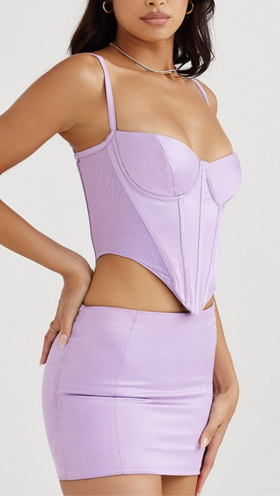 SATIN CORSET TWO PIECE SET IN PURPLE