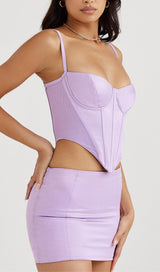 SATIN CORSET TWO PIECE SET IN PURPLE