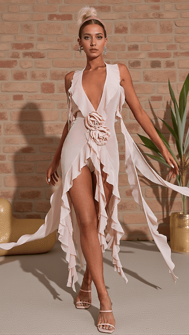 AIIZIE DELILAH PLUNGE MESH TOP IN PINK - product image