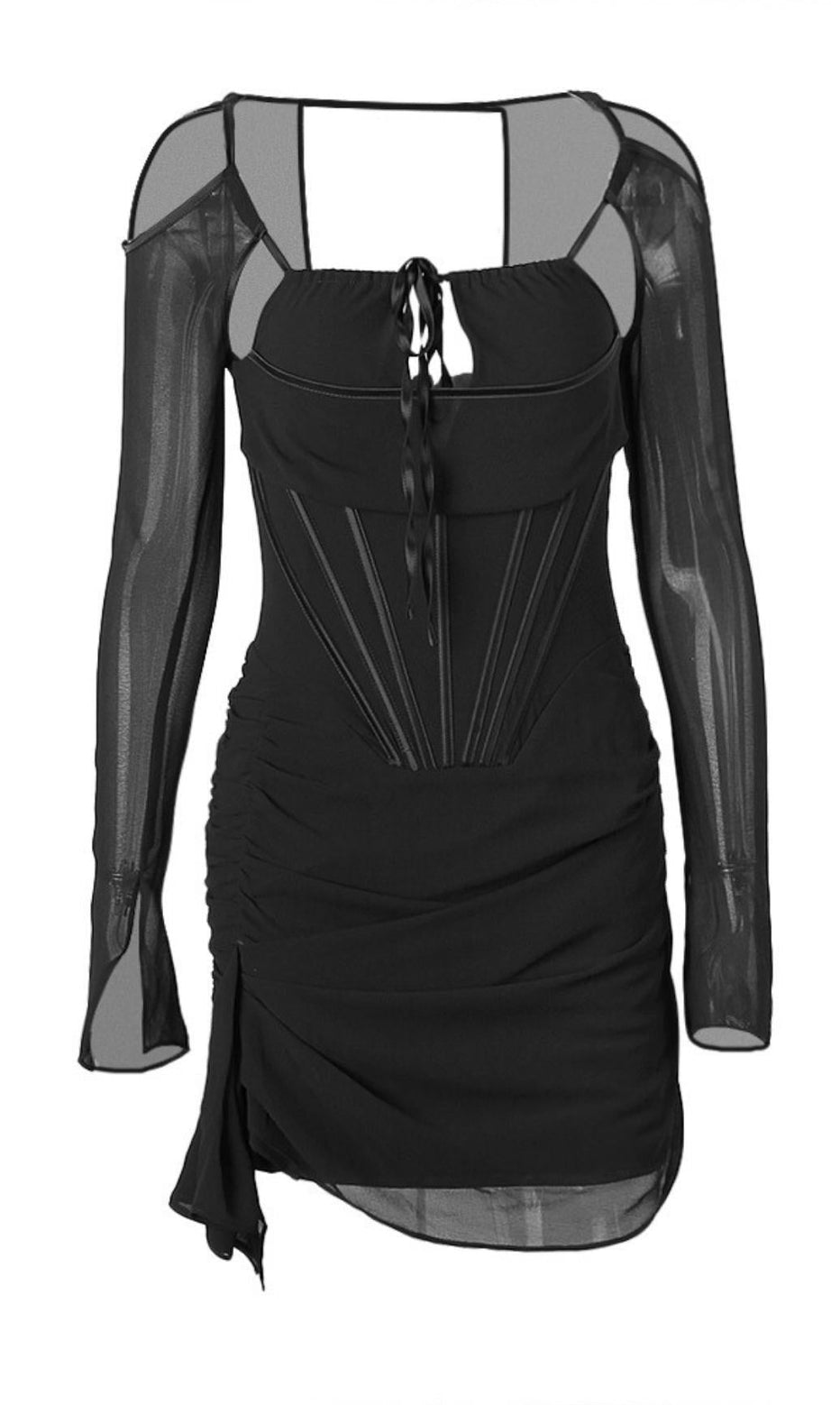 FISHBONE LONG SLEEVE DRESS  IN BLACK