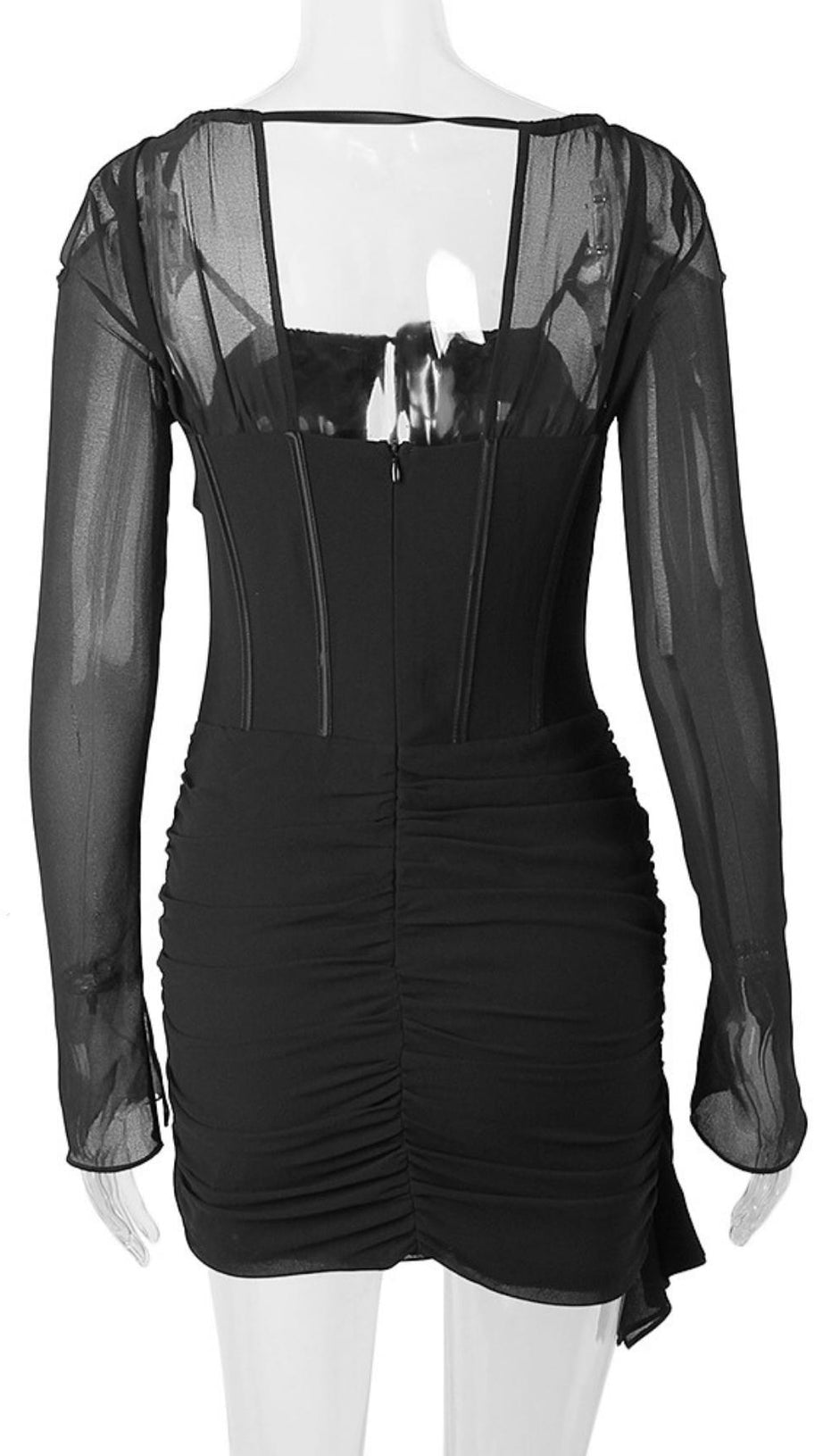 FISHBONE LONG SLEEVE DRESS  IN BLACK