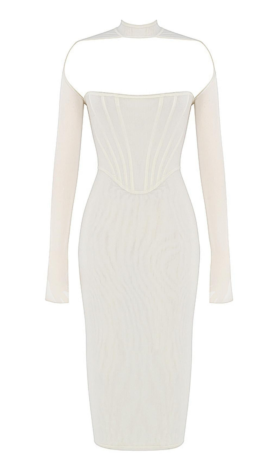 ABITO MIDI CON CORSETTO IN RETE BIANCO