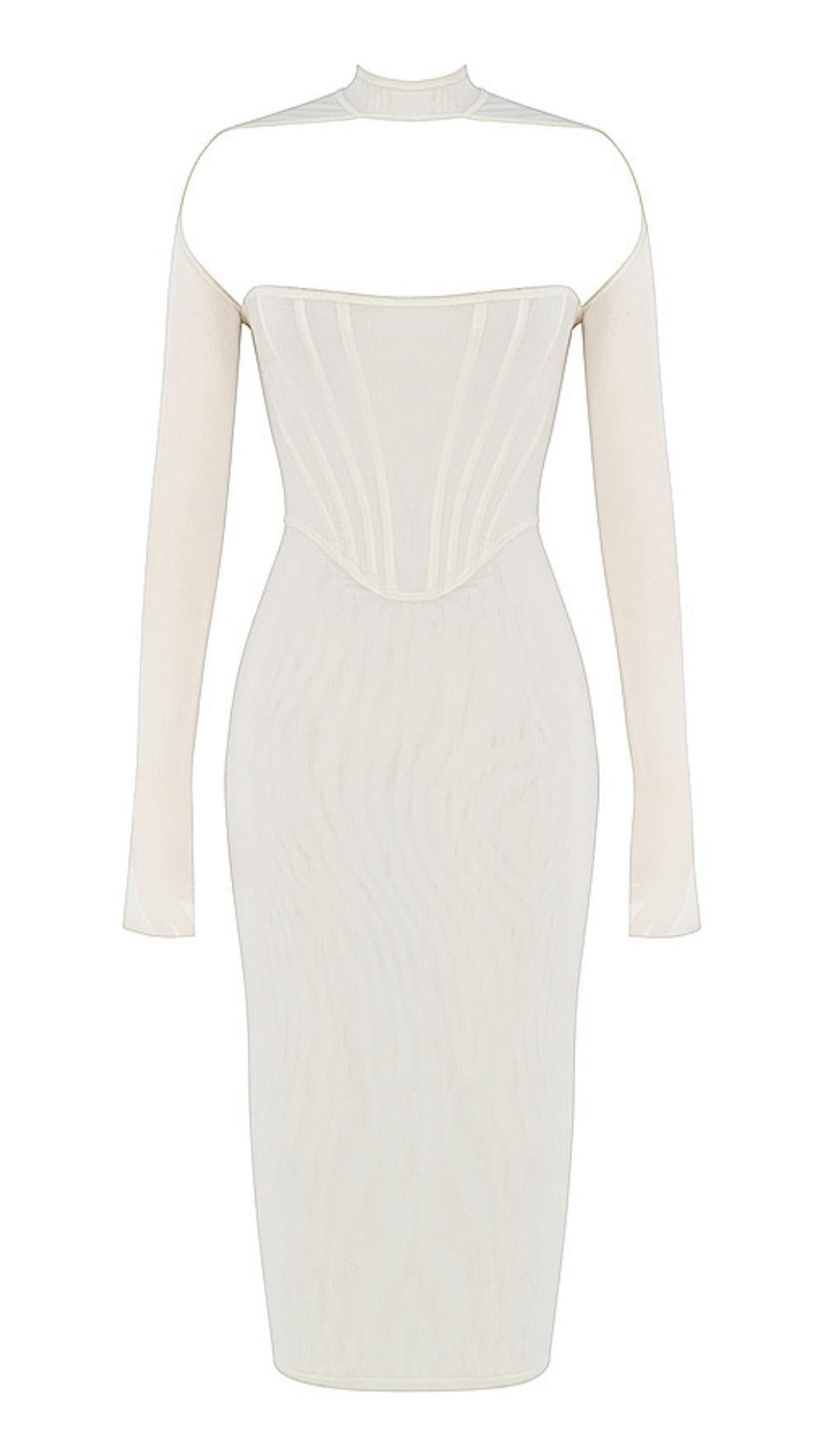 ABITO MIDI CON CORSETTO IN RETE BIANCO