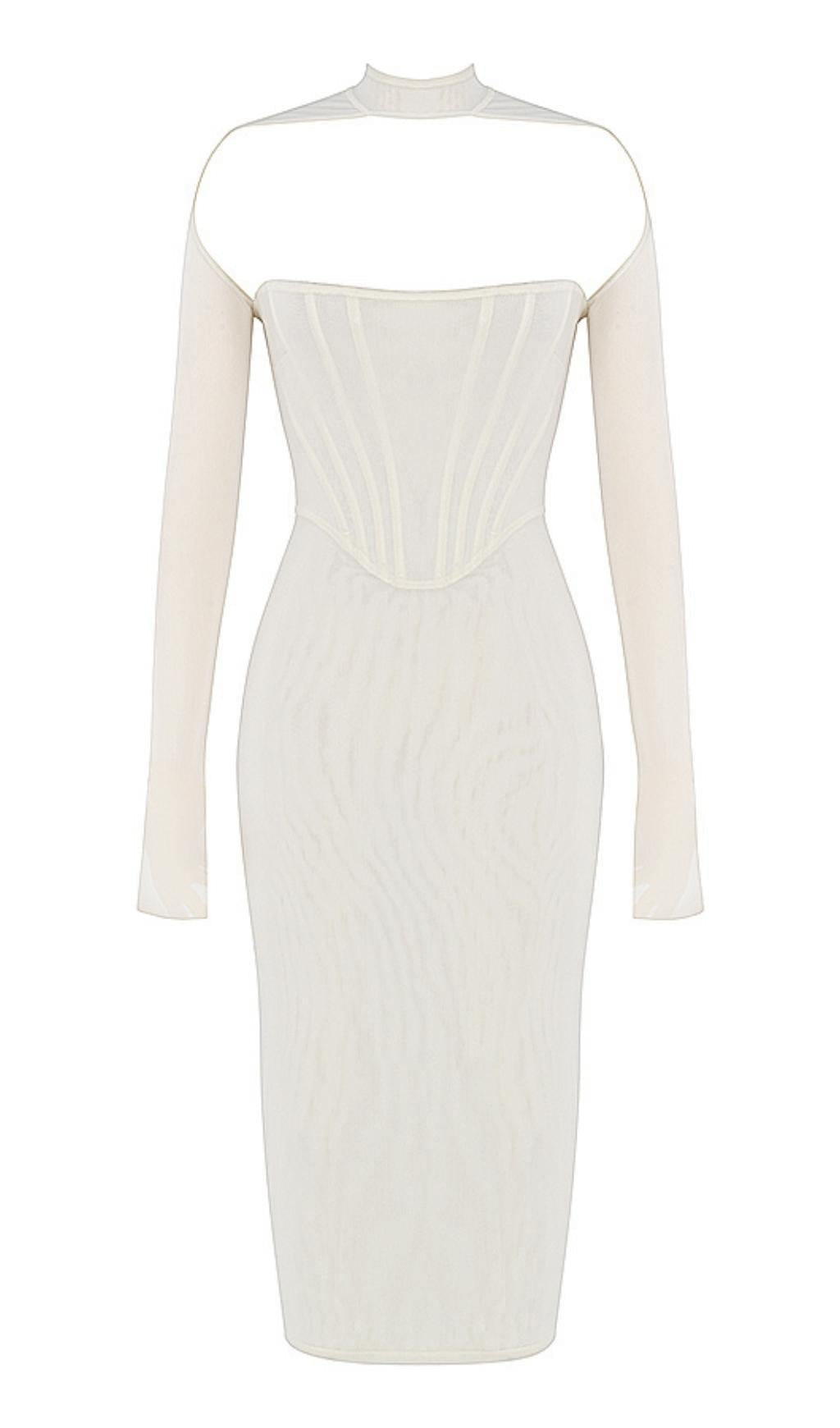 MESH CORSET MIDI DRESS IN WHITE