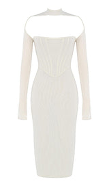 MESH CORSET MIDI DRESS IN WHITE