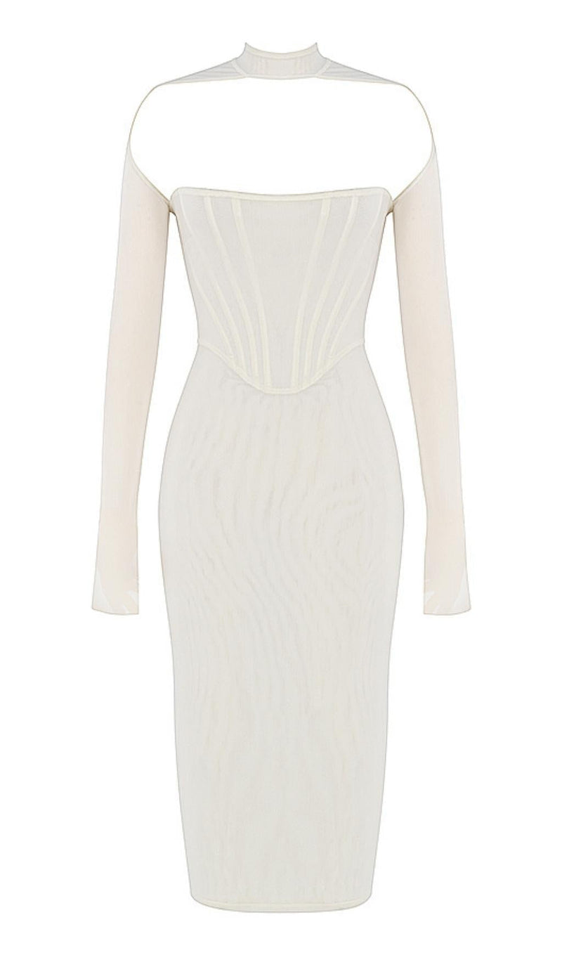 MESH CORSET MIDI DRESS IN WHITE