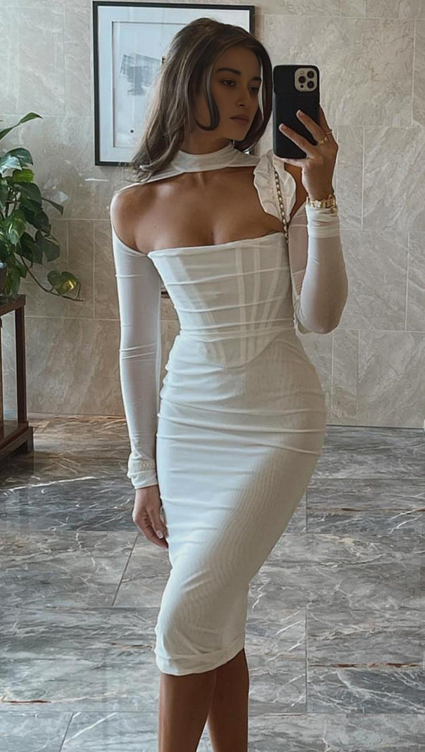 AIIZIE MESH CORSET MIDI DRESS IN WHITE - product image