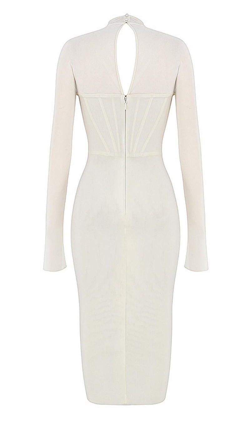 MESH CORSET MIDI DRESS IN WHITE