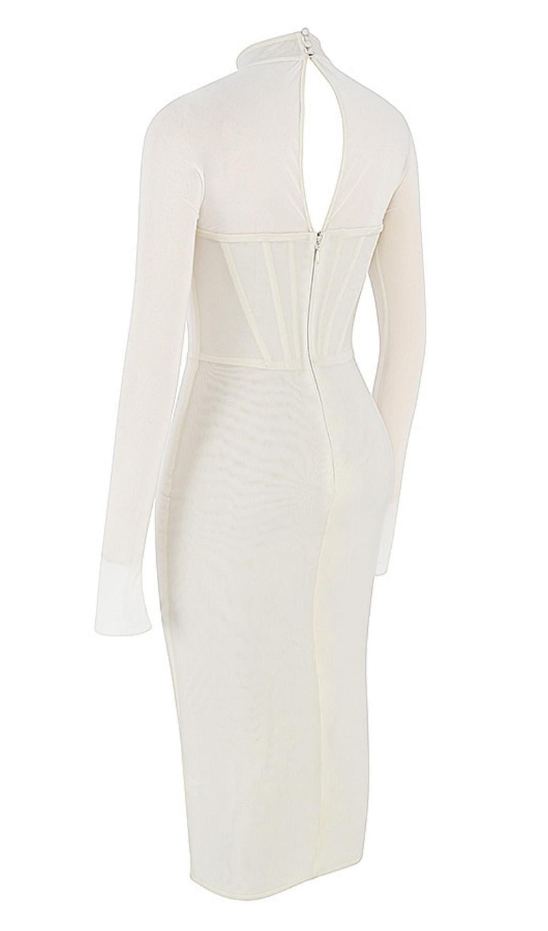 MESH CORSET MIDI DRESS IN WHITE