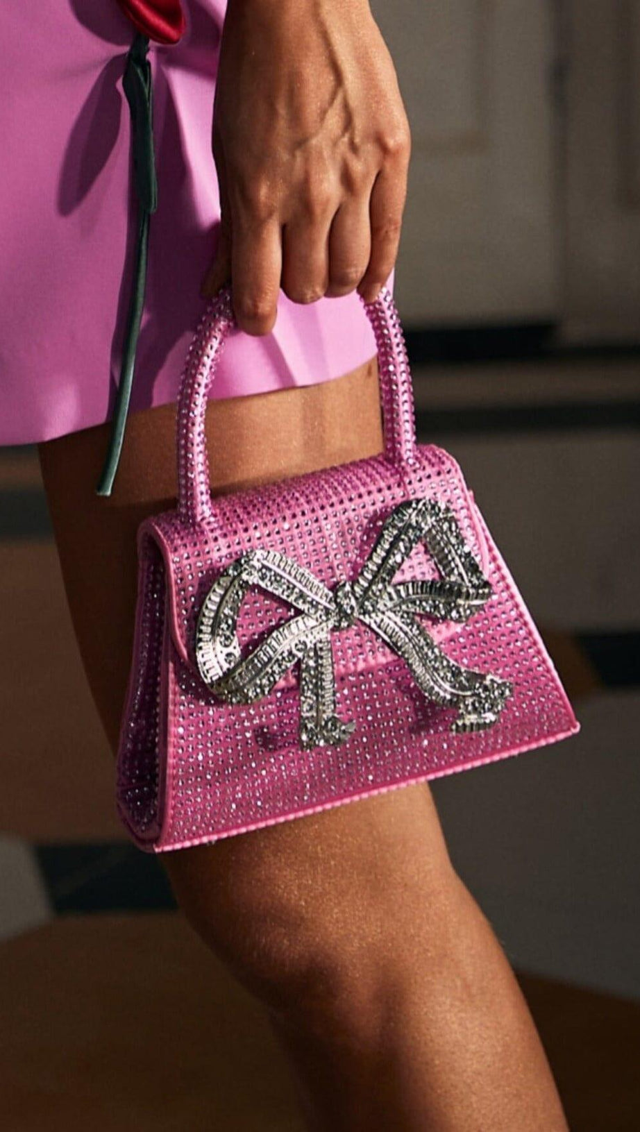 BOW EMBELLISHED MINI TOTE BAG IN PINK