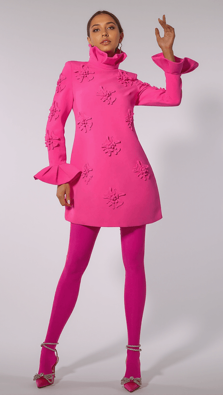 CASSIANA 3D FLORAL BELL SLEEVE DRESS