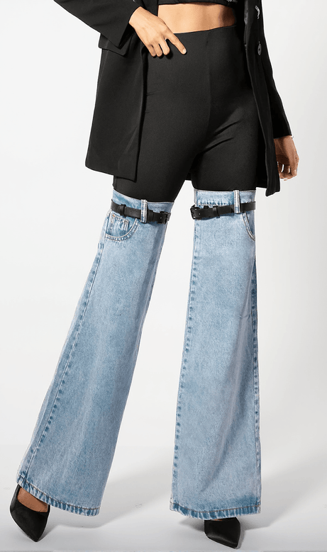 Pantaloni Nereida a vita alta con gamba larga e blocchi di colore