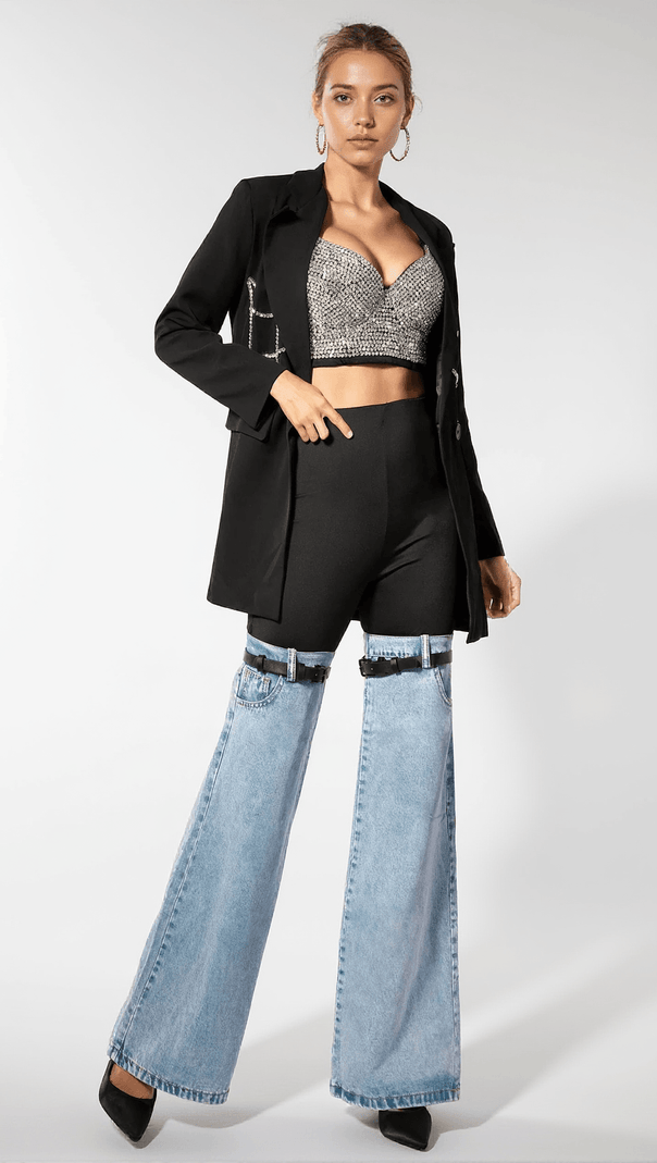 AIIZIE NEREIDA HIGH WAIST COLOR BLOCK WIDE LEG PANTS - product image