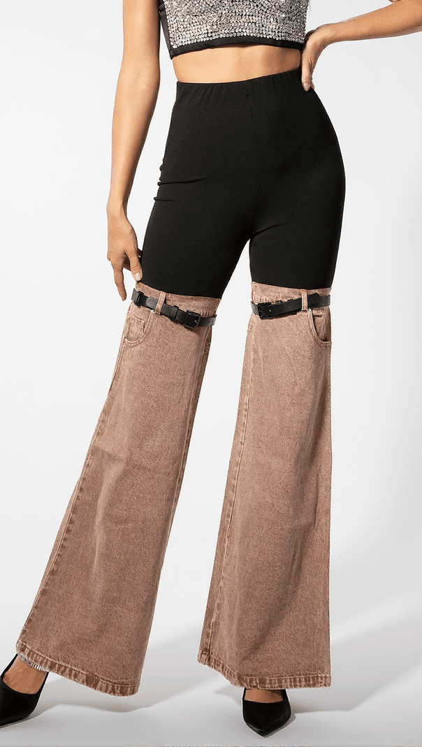 AIIZIE KALLIPATEIRA HIGH WAIST COLOR BLOCK WIDE LEG PANTS - product image