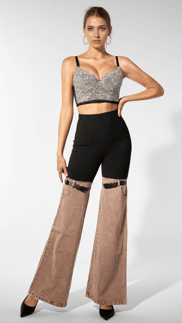 AIIZIE KALLIPATEIRA HIGH WAIST COLOR BLOCK WIDE LEG PANTS - product image