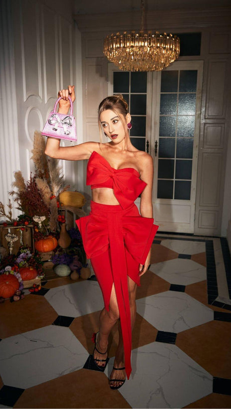 BOW EMBELLISHED MINI TOTE BAG IN PINK