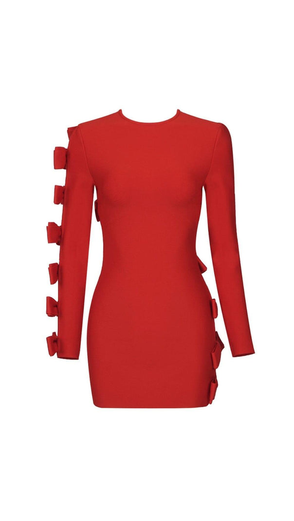 AIIZIE BOW CREWNECK MINI DRESS IN RED - product image