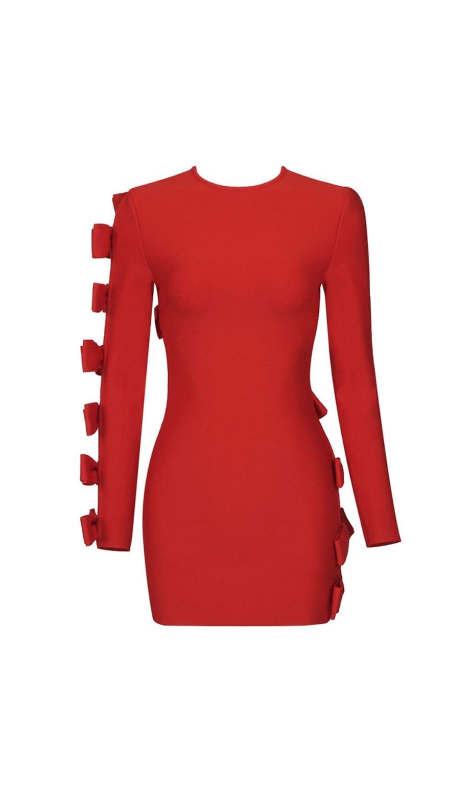 MINIKLEID MIT RUNDHALSAUSSCHNITT UND SCHLEIFE IN ROT