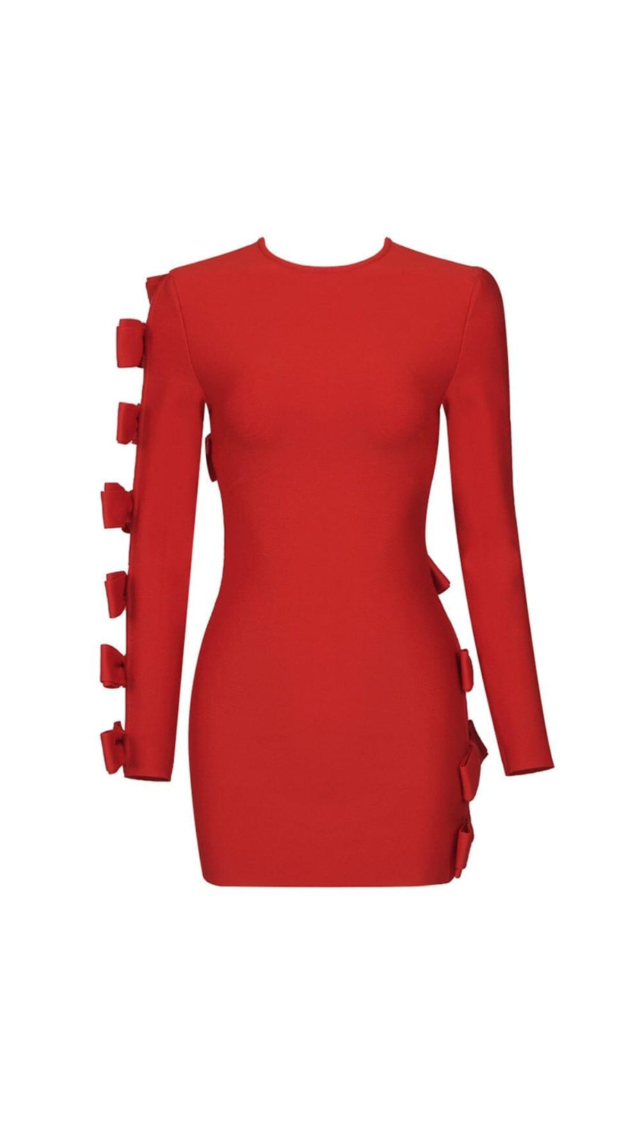 MINIKLEID MIT RUNDHALSAUSSCHNITT UND SCHLEIFE IN ROT