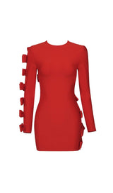 BOW CREWNECK MINI DRESS IN RED