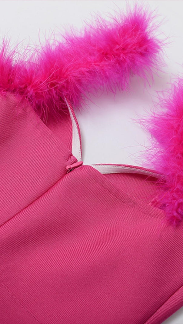AIIZIE SPLIT FEATHER MAXI DRESS IN PINK - product image