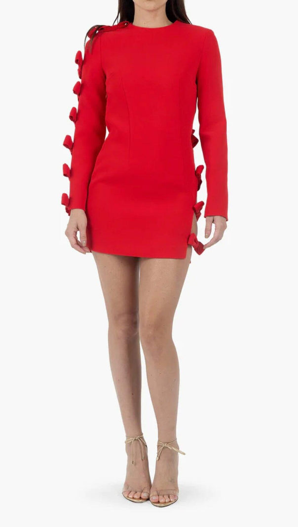 AIIZIE BOW CREWNECK MINI DRESS IN RED - product image
