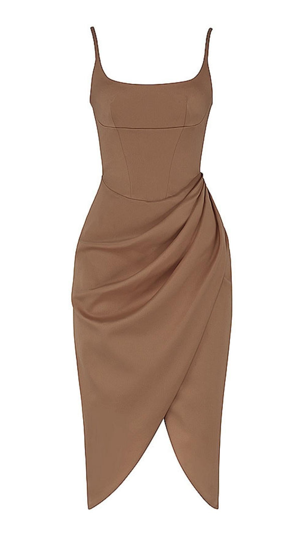AIIZIE SATIN MIDI DRESS IN BROWN - product image