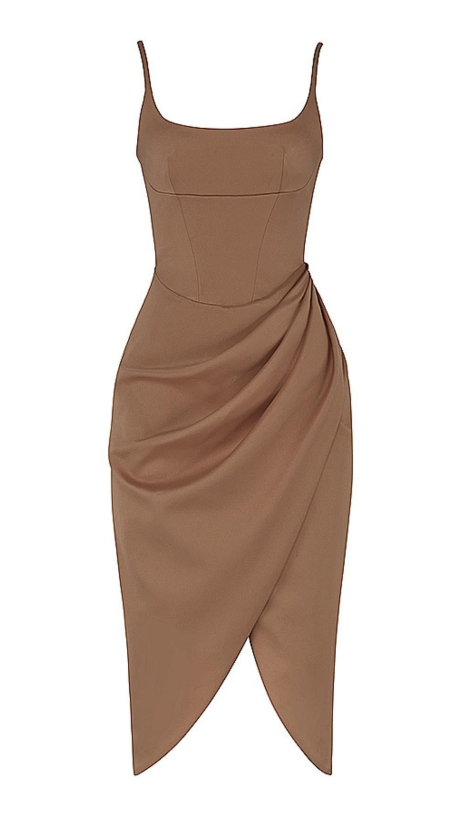 ABITO MIDI IN RASO MARRONE